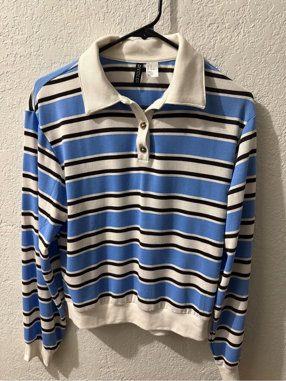 Striped Polo Sweater in Blue and White